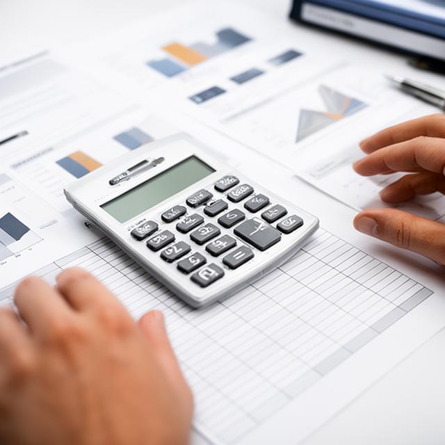 Finančný plán na stole s kalkulačkou, výkazmi a poznámkami